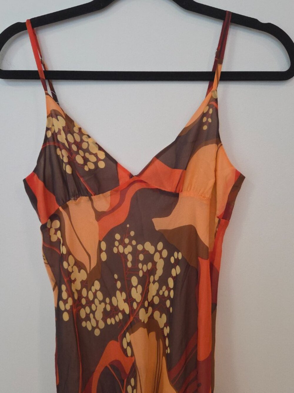Theory Y2K 100% Silk Slip Dress Sz 6 Abstract Geo Print Brown Orange Cream - Picture 5 of 8